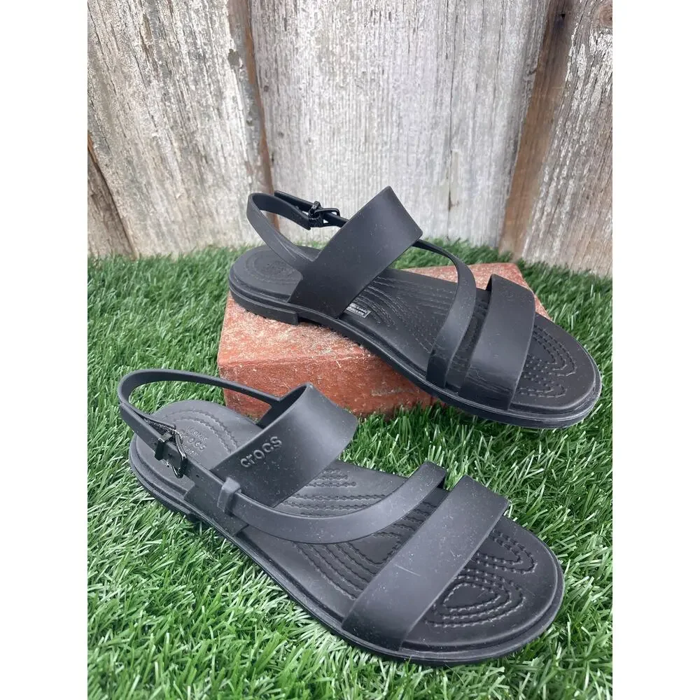 Crocs Tulum Strappy Sandals Black Matlite Women's 5